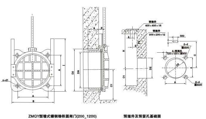 新河附壁式铸铁闸门安装详图解析